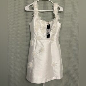 Elliat Elder Floral Decal Applique Mini Dress In White